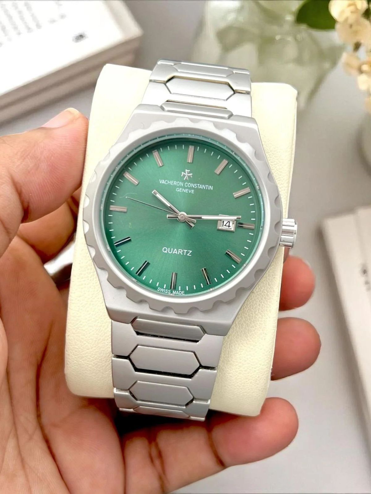 Vachero_n Constantin Green Dial Watch with metal Belt