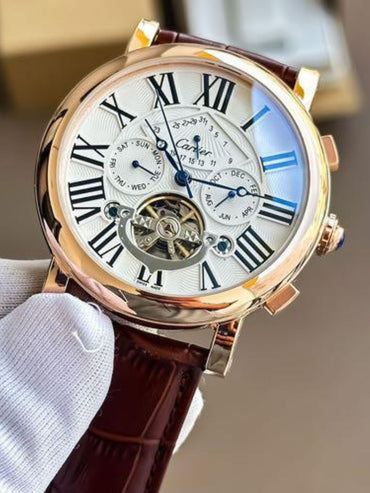 Carti_erBrown Leather Chrono Working Automatic Machine