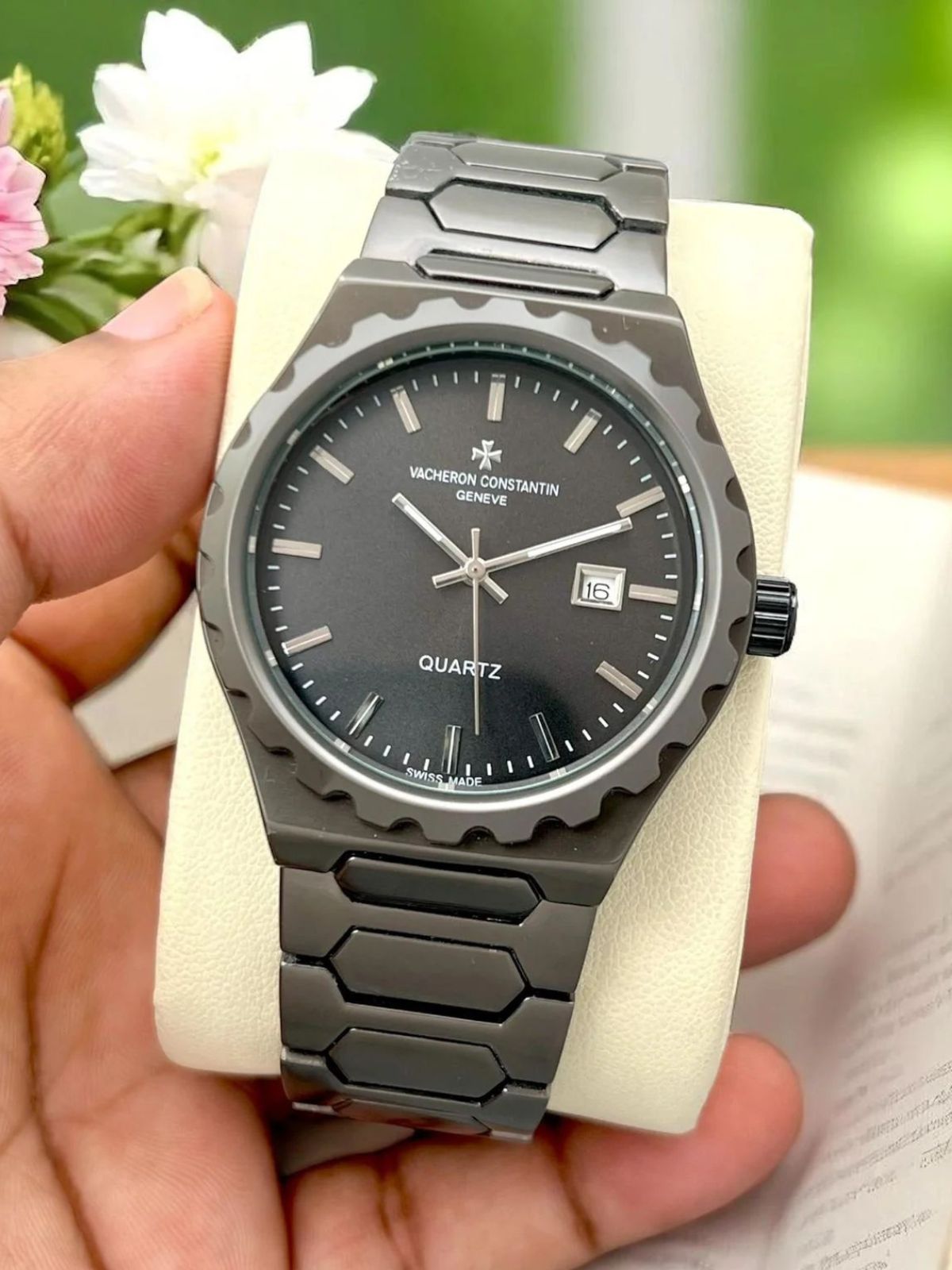 Vachero_n Constantin Black Metal Watch with Black Dial
