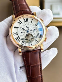 Carti_erBrown Leather Chrono Working Automatic Machine