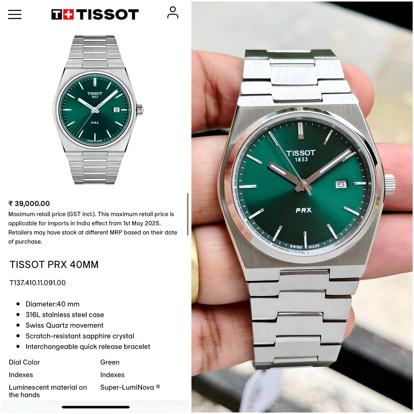 Tisso_t Prx Green Dial